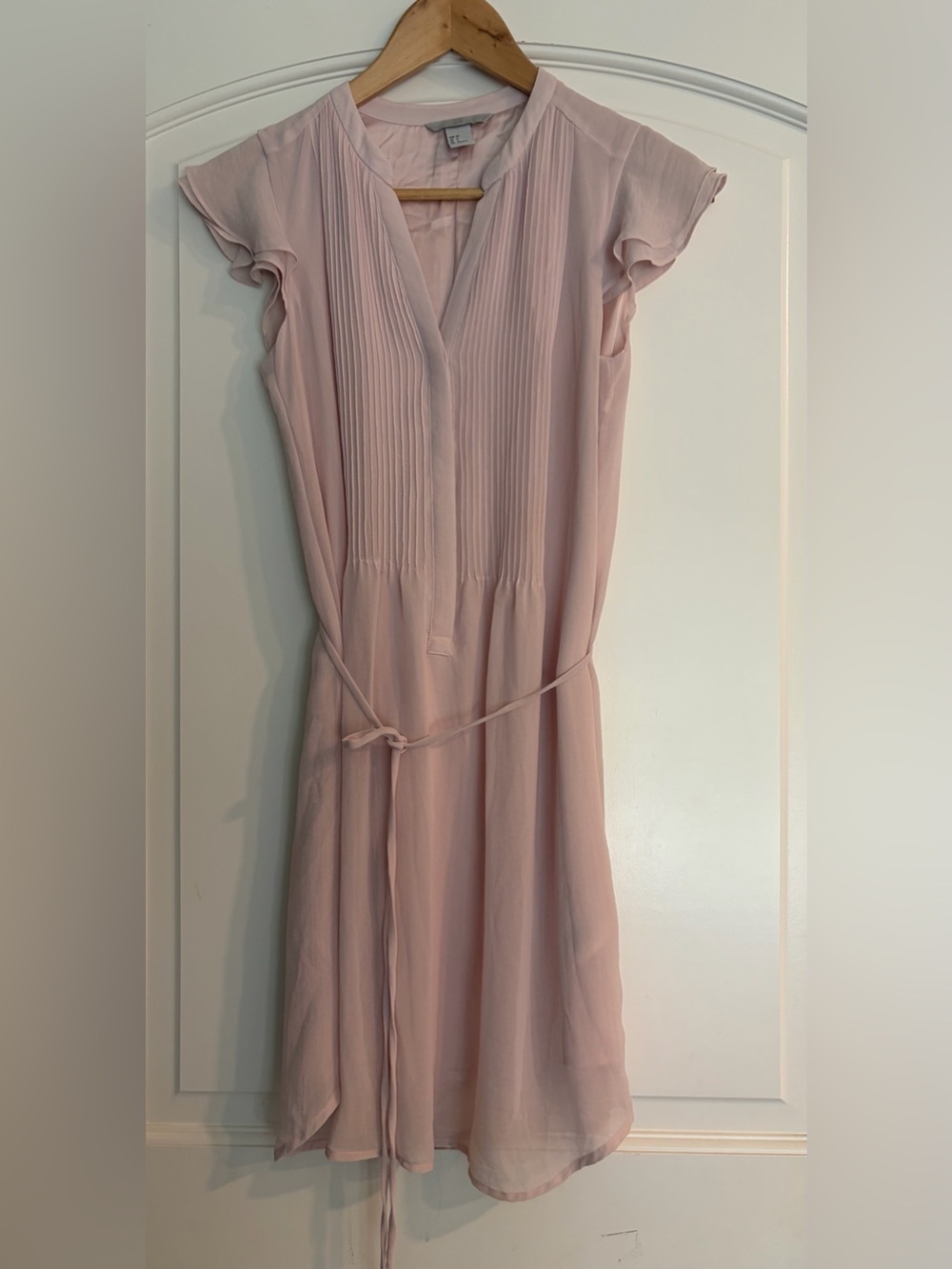 H&M Women’s Blush Pink Pleated V-Neck Flowy Flirty Coquette Dress 4